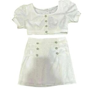 White matching set with pearl buttons